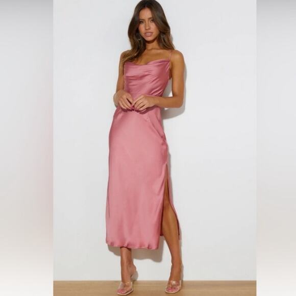 NWT Hello Molly Lost and Found Satin Midi Dress Dusty Pink Size S US 4/AU 8 - Picture 1 of 15